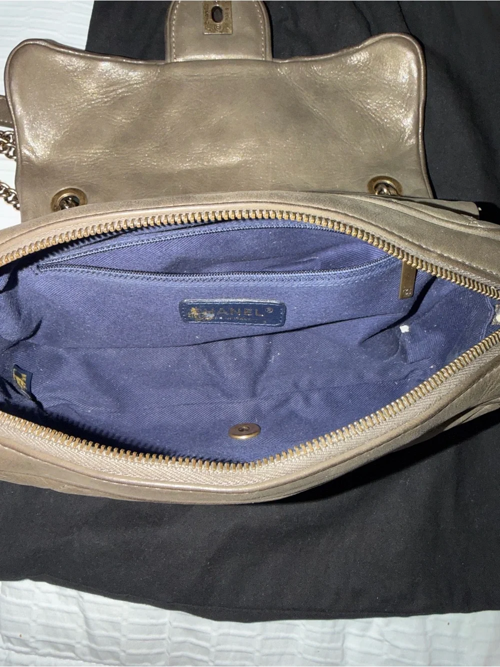 CHANEL Shiva Quilted Iridescent Taupe handbag with Gold Hardware